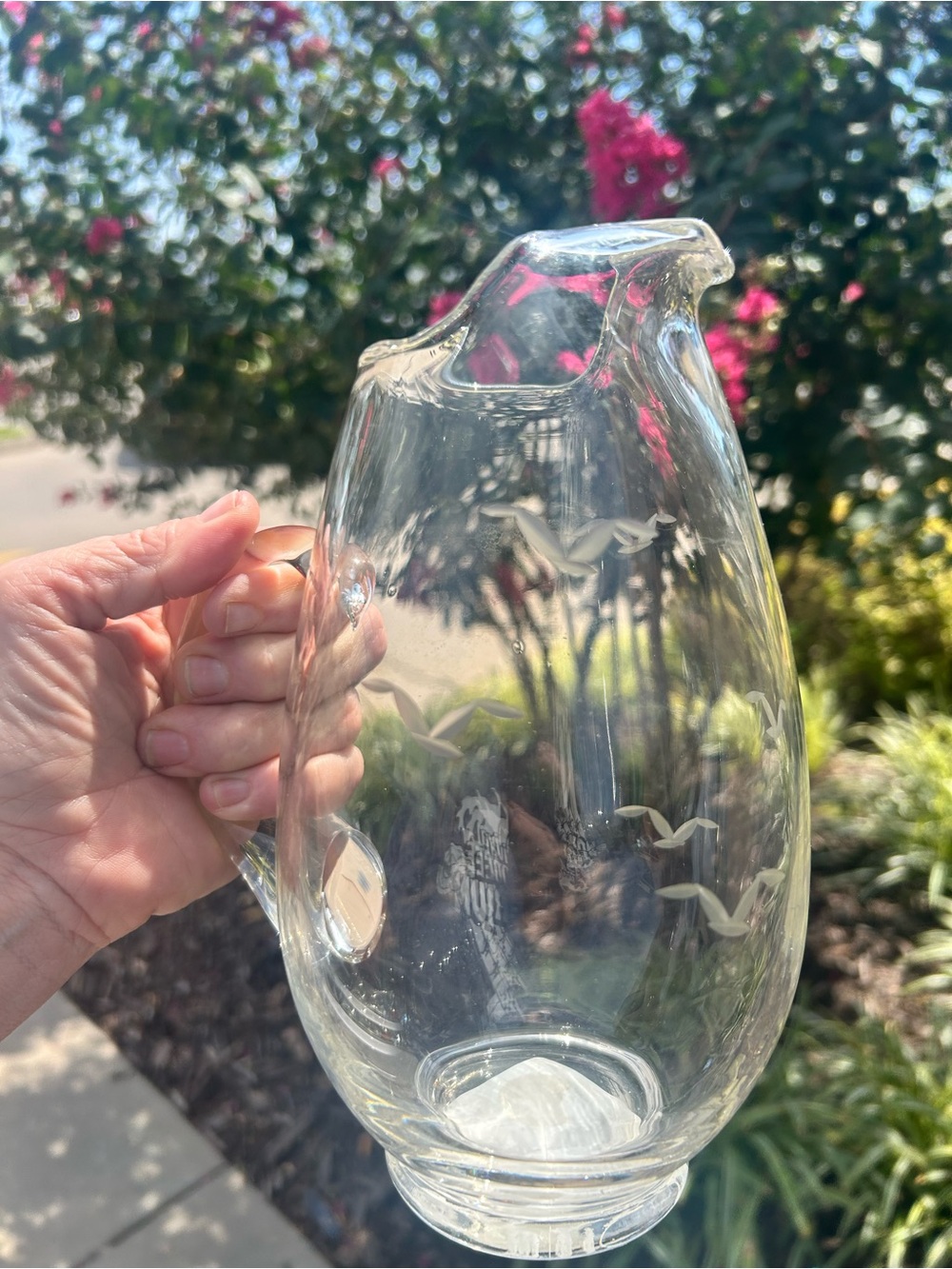 Vintage Mid Century MCM Etched Glass Seagull Pitcher Bird Clear